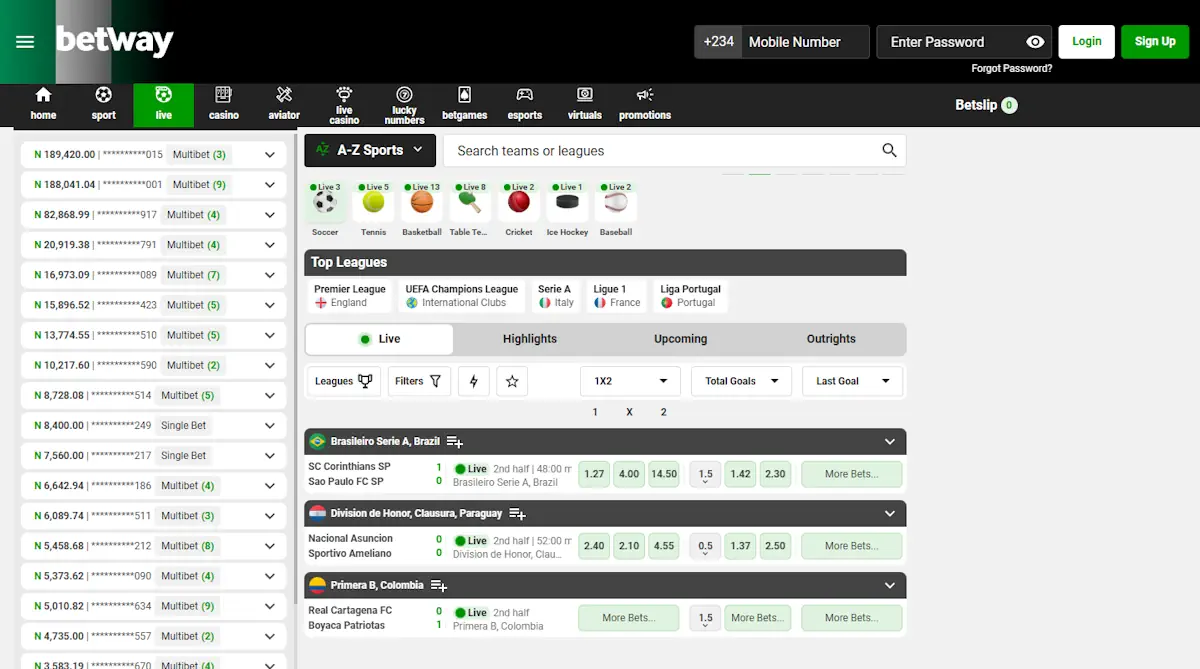 Live Beting Betway Screenshot